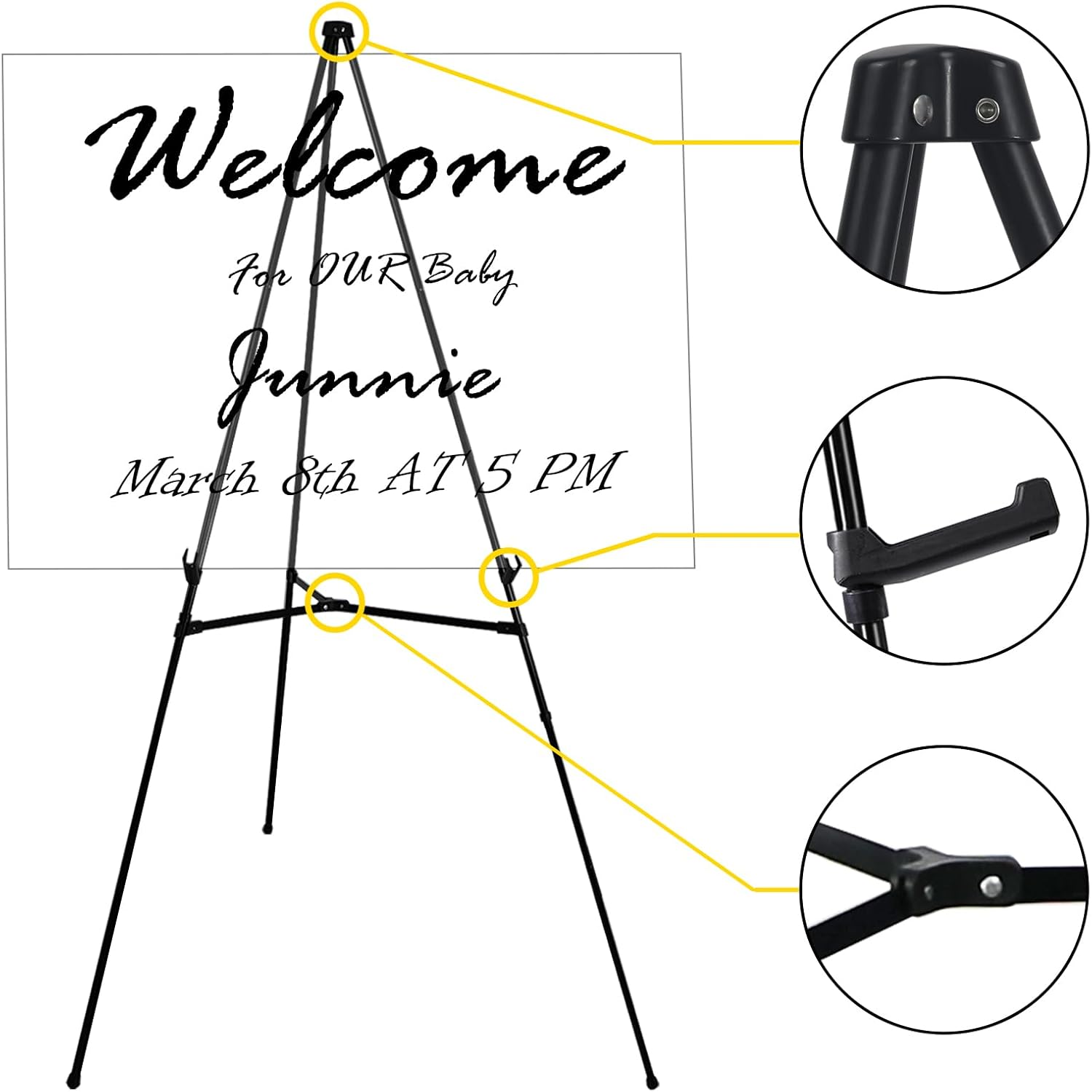 Easel Stand for Sign - 63 Inches Display Easel for Wedding Sign & Poster - Lightweight Portable Floor Easel for Picture - Adjustable Poster Easel with Carrying Case, Black 1 Pcs