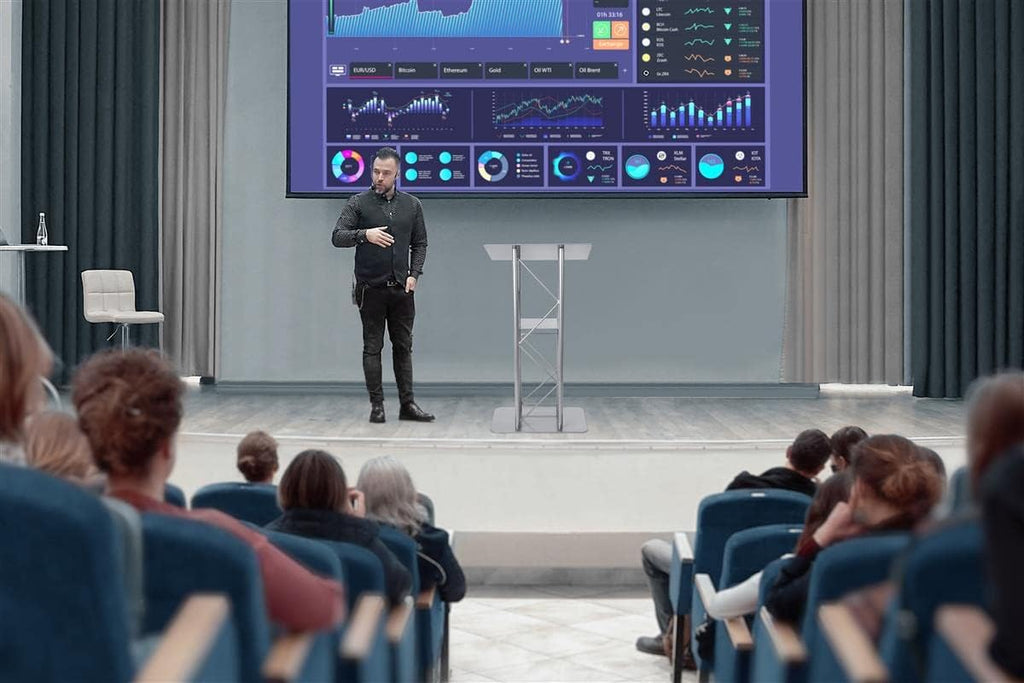 Silver Aluminum & Steel Truss Lectern with Curved Design and Built-in Shelf, 47 inches Tall