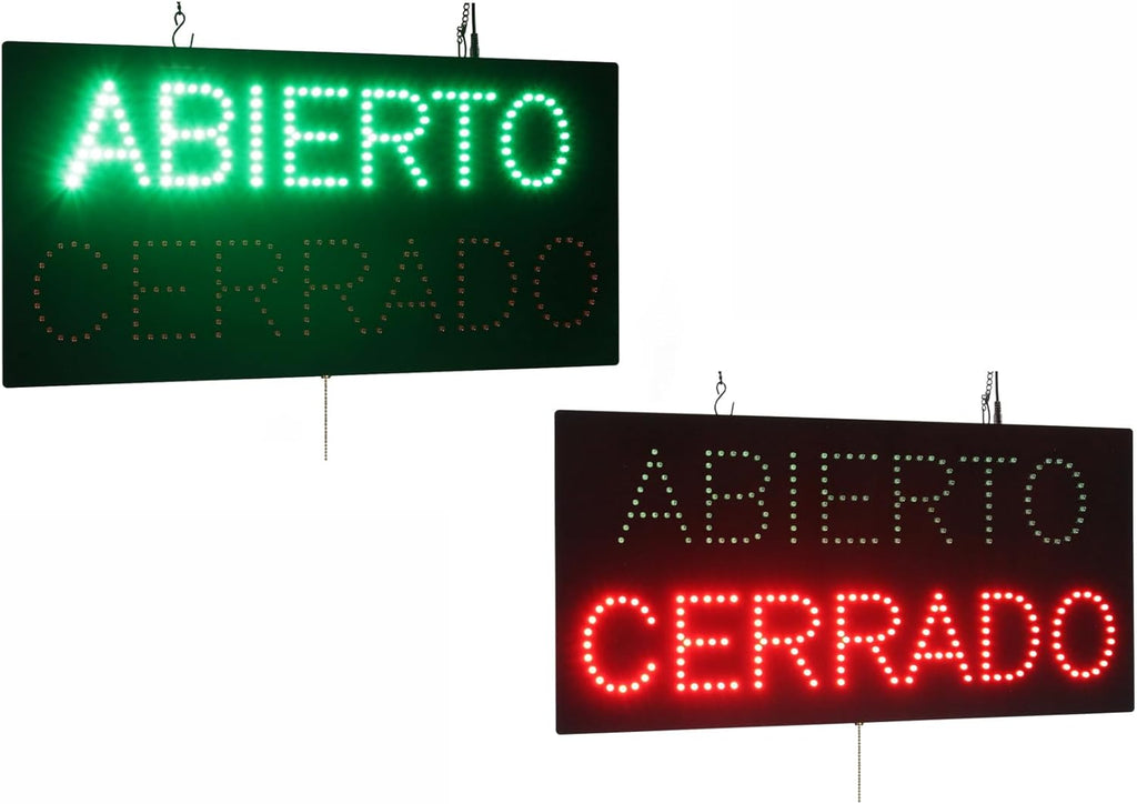 Abierto Cerrado Sign, 24"x12", 60x30cm, TOPKING, LED, Neon, Florescent, Signage, Signboard, Display, Billboard, Screen, Grand Opening, Gift