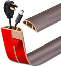 Floor Cord Cover Self Adhesive Cord Hider Floor Extension Cord Covers for Floor Power Cord Protector Cable Management Prevent Cable Trips Cable Cavity 0.59" W x 0.31" H (Brown Walnut Wood, 3.3Ft)
