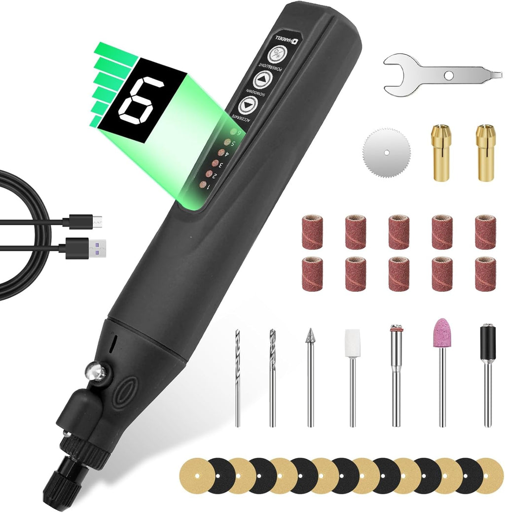 HARDELL Mini Cordless Rotary Tool 4V, 6 Variable Speeds Rotary Tool Kit with 35pcs Accessories, 2000mAh Rechargeable Power Rotary Tools, for Carving, Sanding, Engraving, Grinding, Cutting