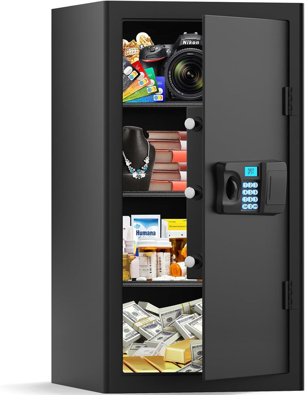 6.0 Cuft Large Home Safe Fireproof Waterproof, Anti-theft Fireproof Safe Box with Combination Lock, Alarm Systerm and Removable Shelf, Digital Document Fire Safes for Home Money Valuables