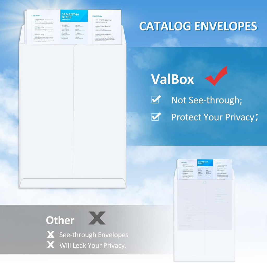 ValBox 9x12 Self Seal Catalog Envelopes 250 Packs White Envelopes with Peel and Seal Flap for Mailing, Organizing and Storage