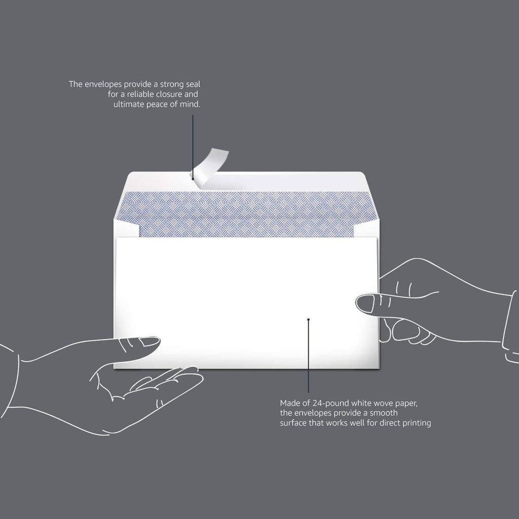 Amazon Basics Quality #6 3/4 Security-Tinted Envelopes with Peel and Seal, 300-Pack, White