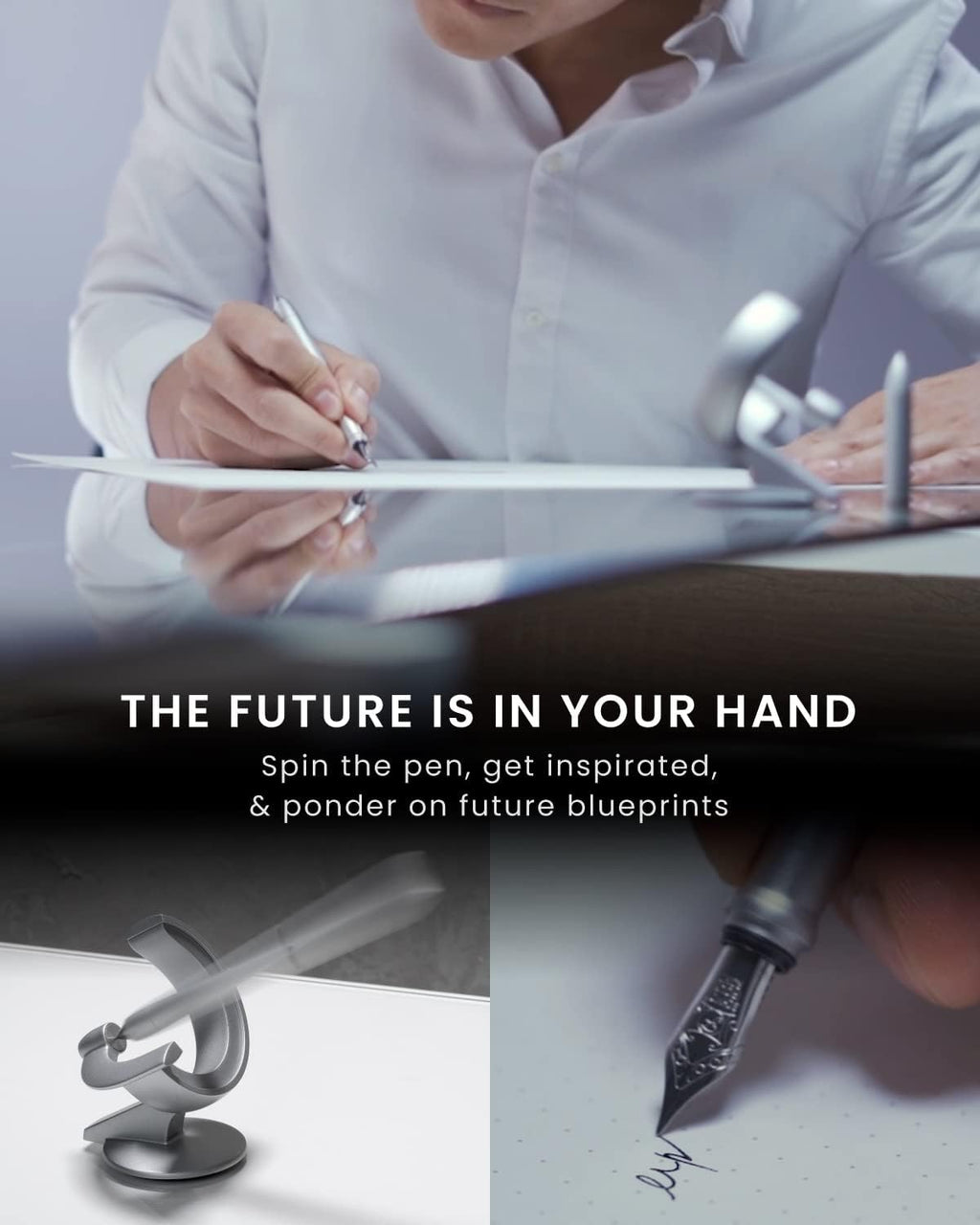 novium Hoverpen Future Edition - Luxury Metal Fountain Pen, Fine Nib, Aerospace Metal, Futuristic Desk Pen, Free Spinning Executive, Signing Pen (Frost Silver)