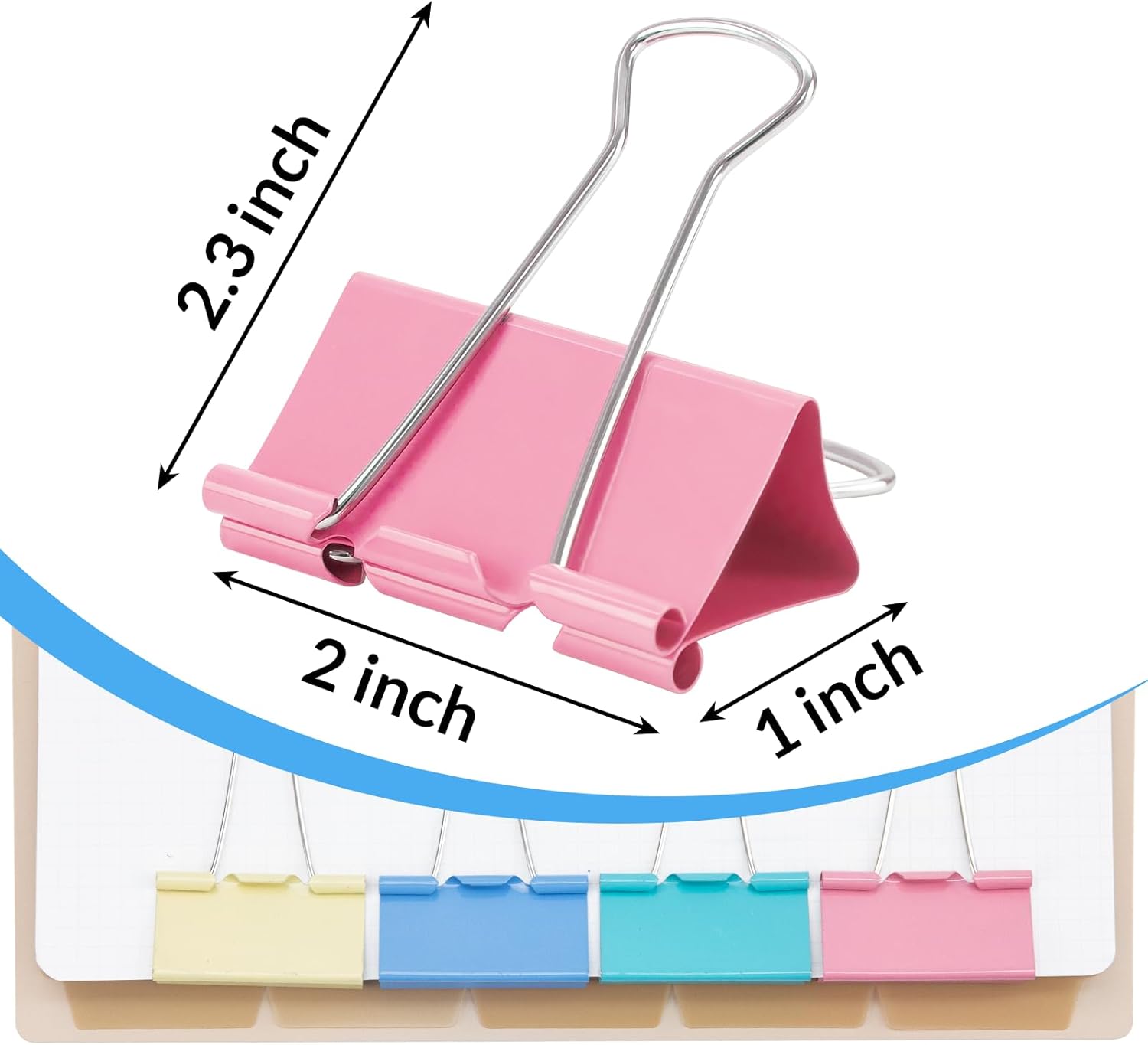 2 Inch 40 Pack Extra Large Binder Clips, Assorted Colors, Colored Jumbo Paper Clips, Big Paper Clamps, Binder Clips Large Size for Home, School and Office Supplies