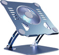 SHUWEI Laptop Cooling Stand with 3 Speed Fan, Adjustable Height Laptop Stand for Desk, Ergonimic Aluminum Laptop Cooling Pad for 10-15'' Notebook - Bule-Gray