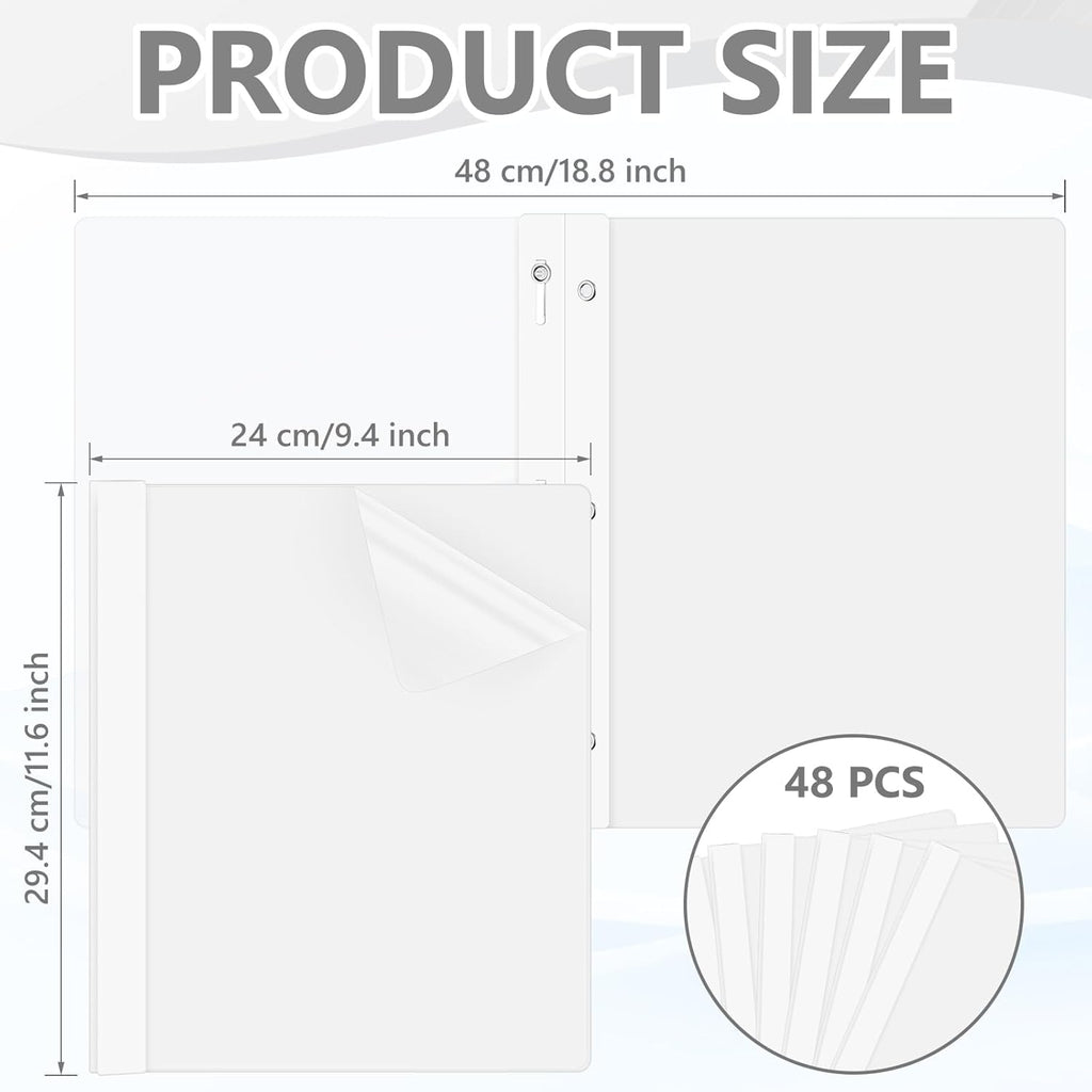 48 Pack Plastic Report Covers with 3 Prongs Presentation Folders Bulk, 100 Sheet Capacity, Clear Front Report Covers for Presentation Document Paper School Office Supplies (White)