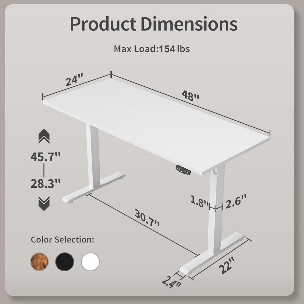 Agilestic Electric Standing Desk, 48 x 24 Inches Height Adjustable Desk, Sit Stand up for Work Office Home, Ergonomic Rising Computer Table with Memory Preset, White
