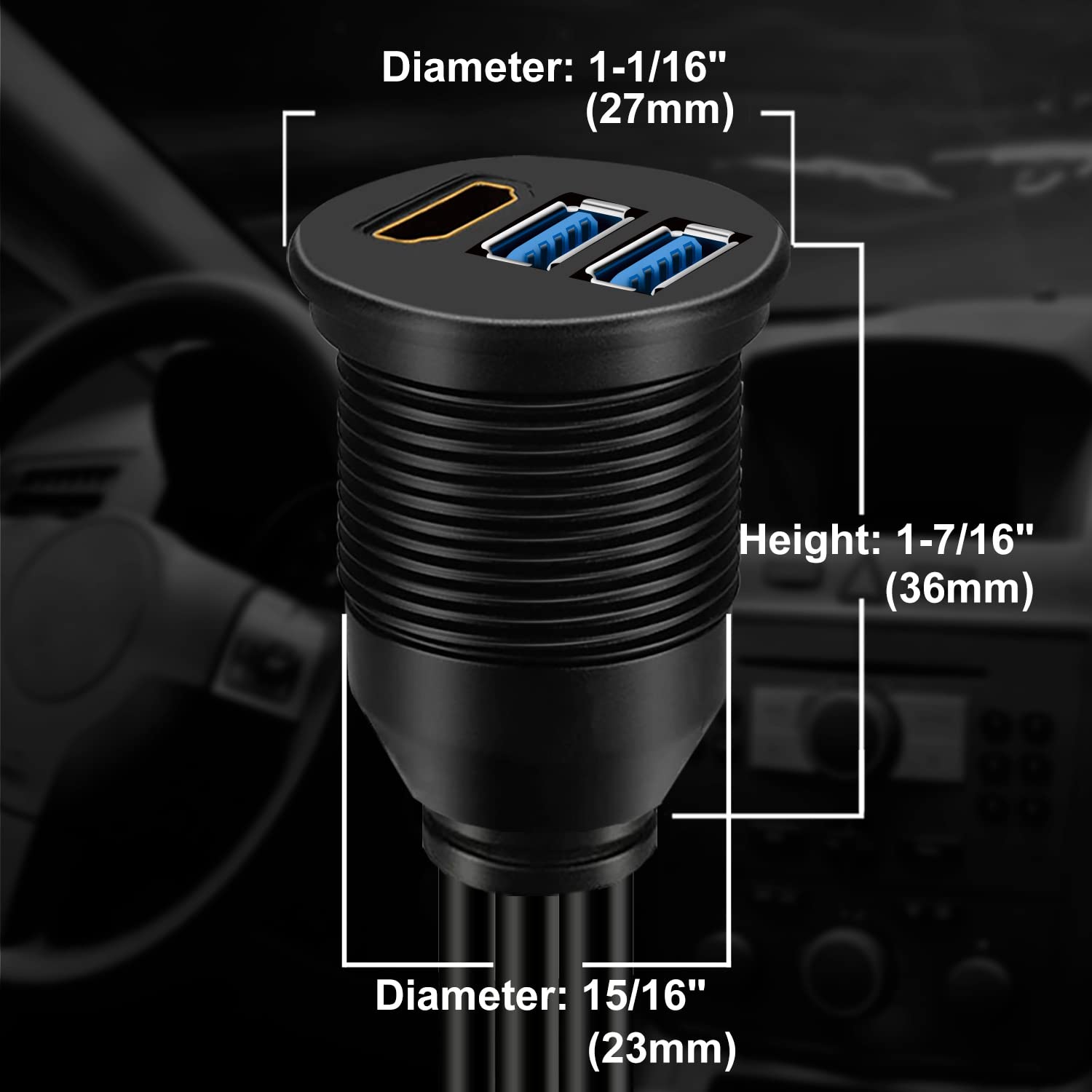 BATIGE Dual USB 3.0 & HDMI Male to Female Car USB Flush Mount Extension Cable USB 3.0 Dash Mount for Car Truck Boat Motorcycle - 3ft