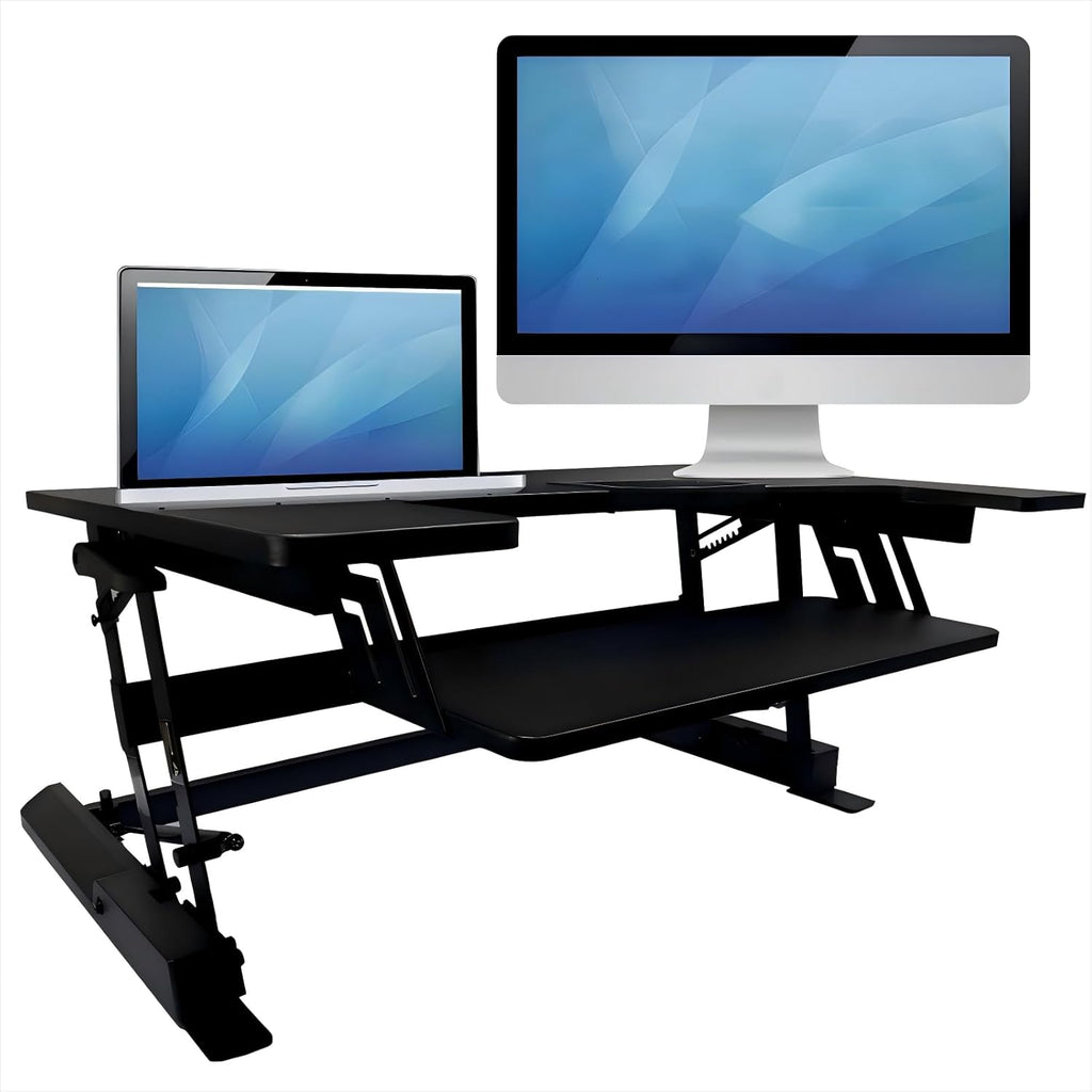 Standing Desk Converter 32 x 24 Inches - Height Adjustable Sit to Stand Riser with Keyboard Tray, Ergonomic Workstation for Home Office, Black