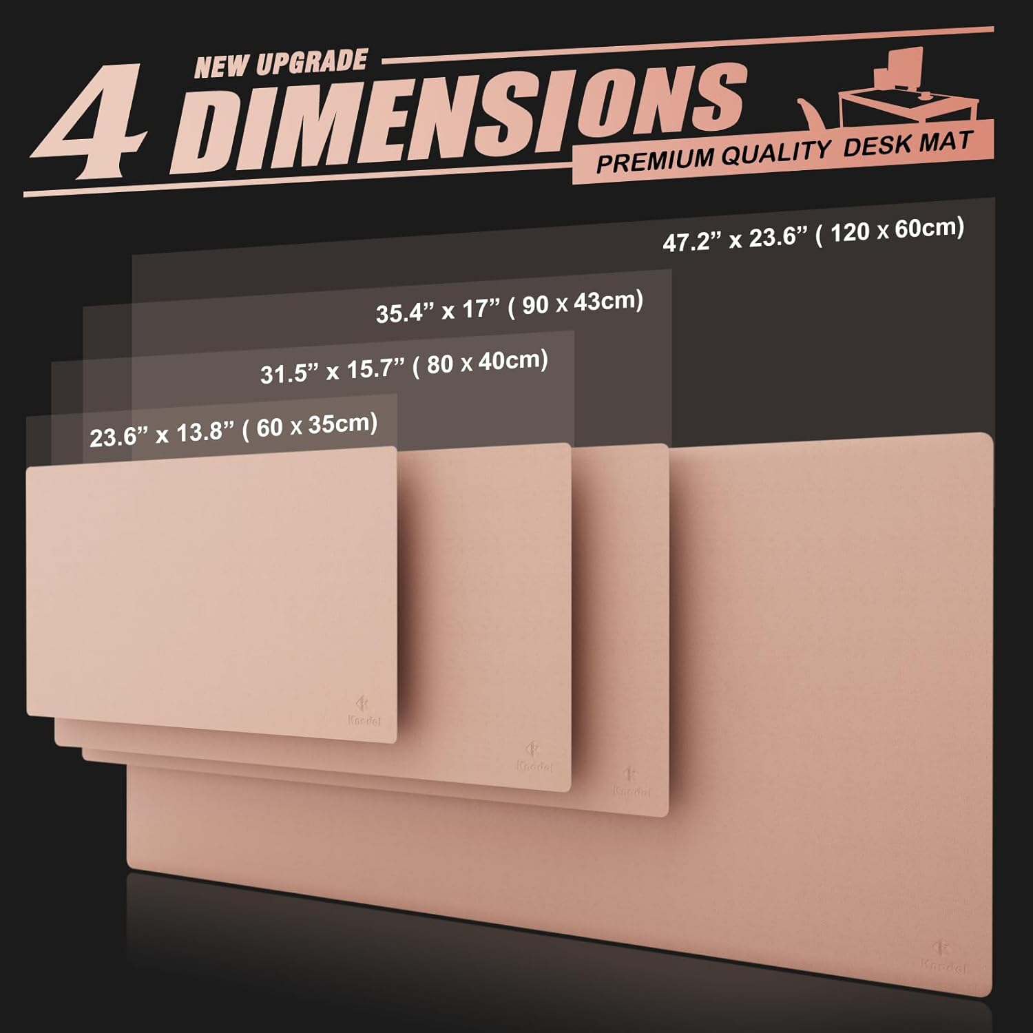 K KNODEL Large Office Leather Desk Mat, Mouse and Keyboard Pad, Computer and Laptop Mat, Desktop Protector and Cover, Writing Pad and Blotter (35.4"x17", Pink)