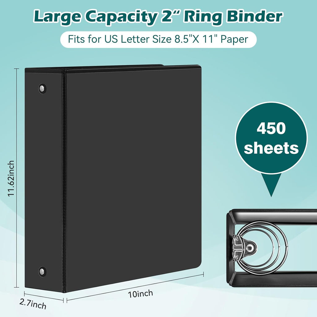 3 Ring Binder 2 Inch 6 Pack,2" Clear View with Round Rings, PVC-Free,Holds for 450 Sheets 8.5X 11 US Letter Size Paper, Durable Black Binders Perfect for Office,School and Home