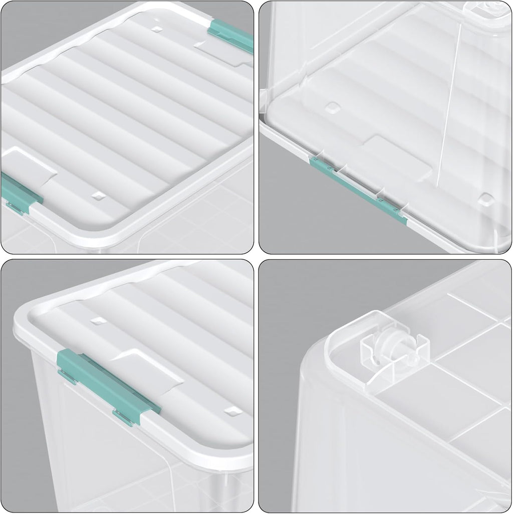 85 Quart (21 Gallon) Clear Large Plastic Storage Latch Box with Lid, Plastic Storage Bins with Wheels, 4-Pack