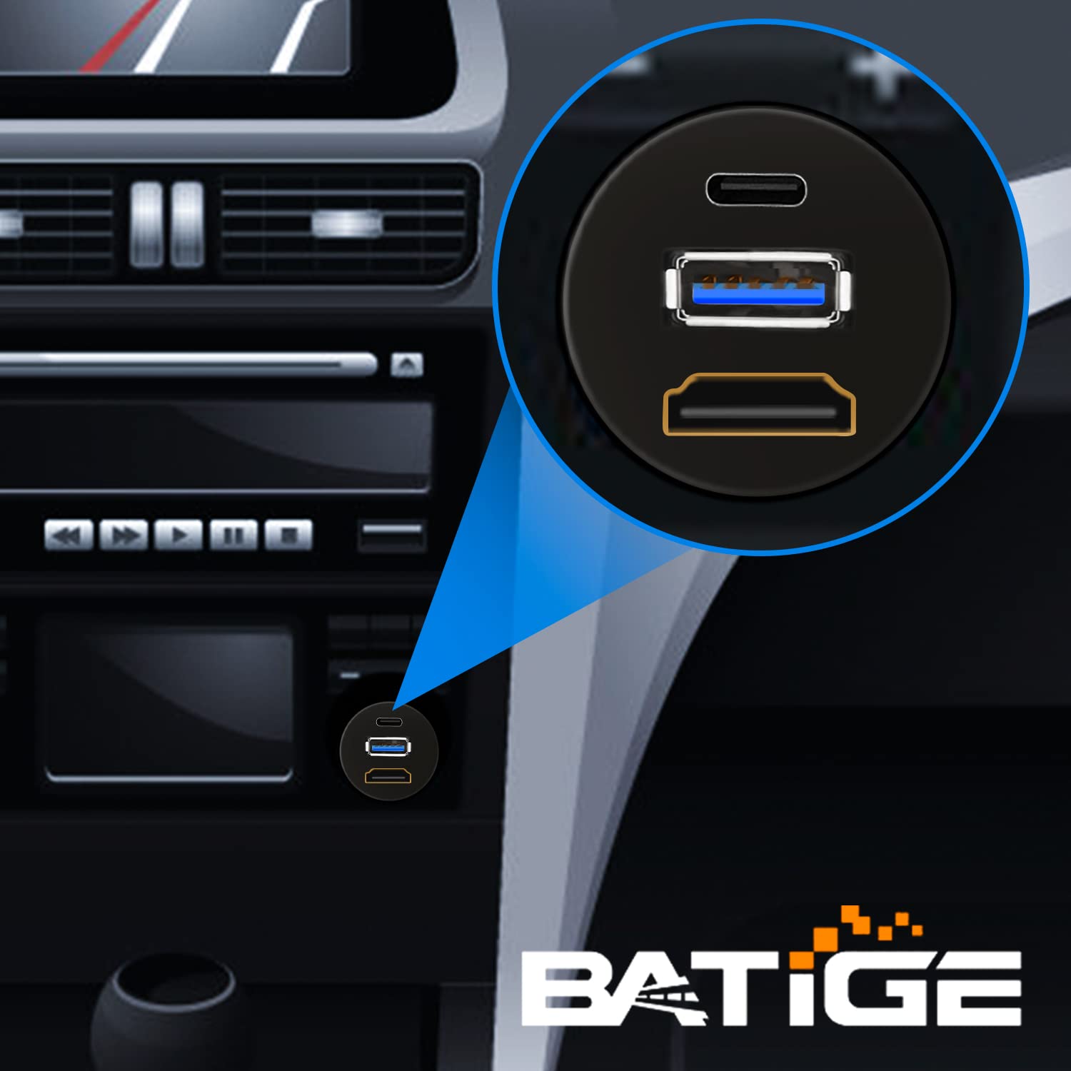 BATIGE USB 3.0 & Type C 3.1 & HDMI Male to Female Car USB C Flush Mount Extension Cable USB 3.0 Dash Mount for Car Truck Boat Motorcycle - 3ft