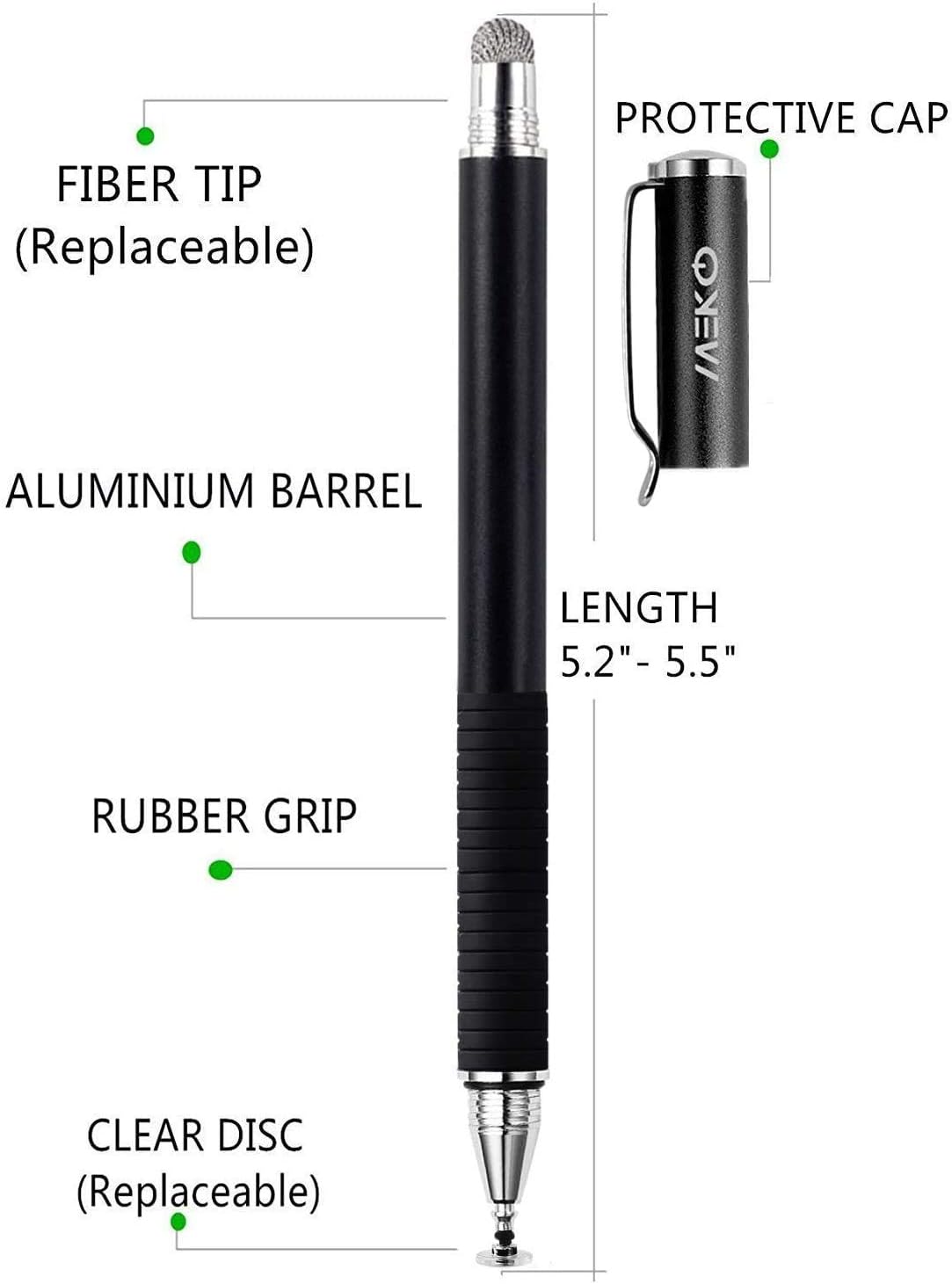 MEKO Universal Stylus,[2 in 1 Precision Series] Disc Stylus Touch Screen Pens for All Capacitive Touch Screens Cell Phones, Tablets, Laptops Bundle with 6 Replacement Tips - (2 Pcs, Black/Black)