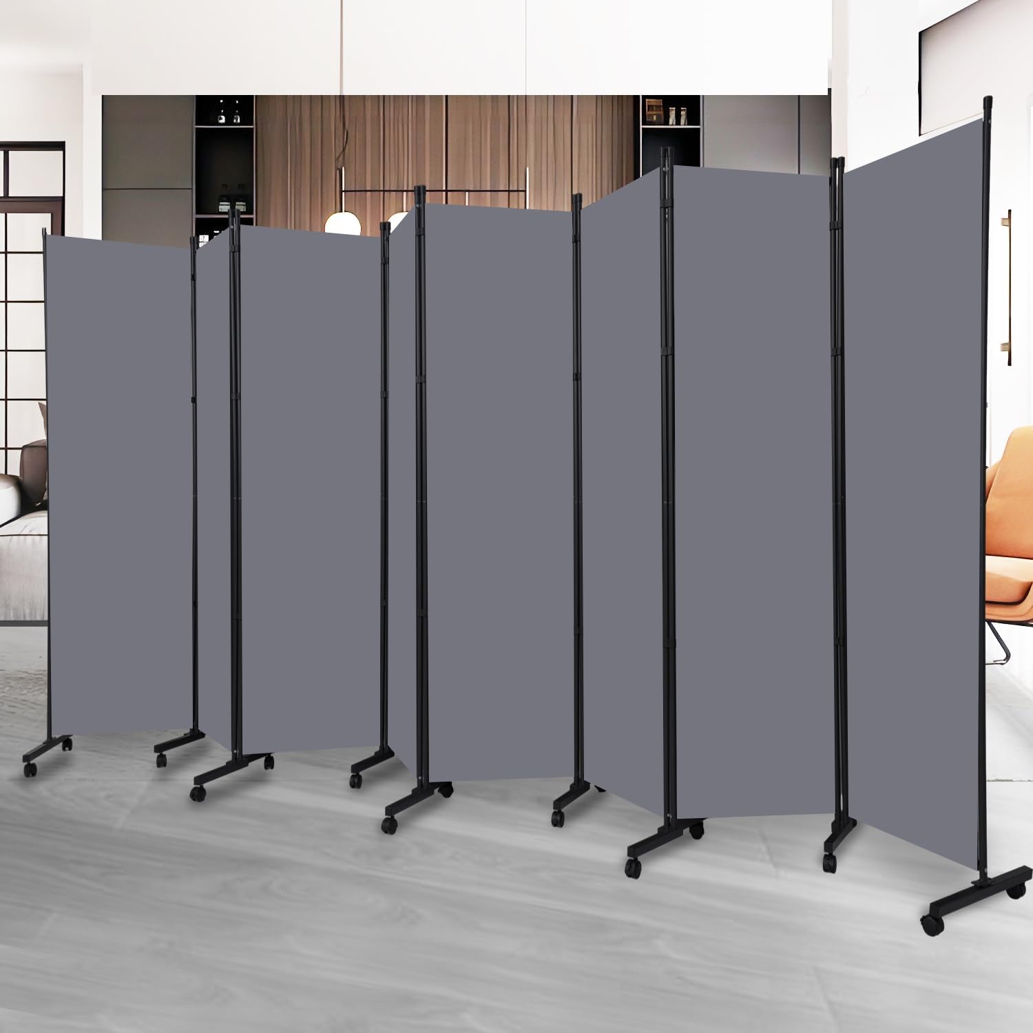 Room Divider Folding Privacy Screens with Lockable Wheels, 176'' Fabric Partition Room Dividers Freestanding Room Divider Panel for Room Separation, Wall Divider for Home Office Bedroom Studio Decor