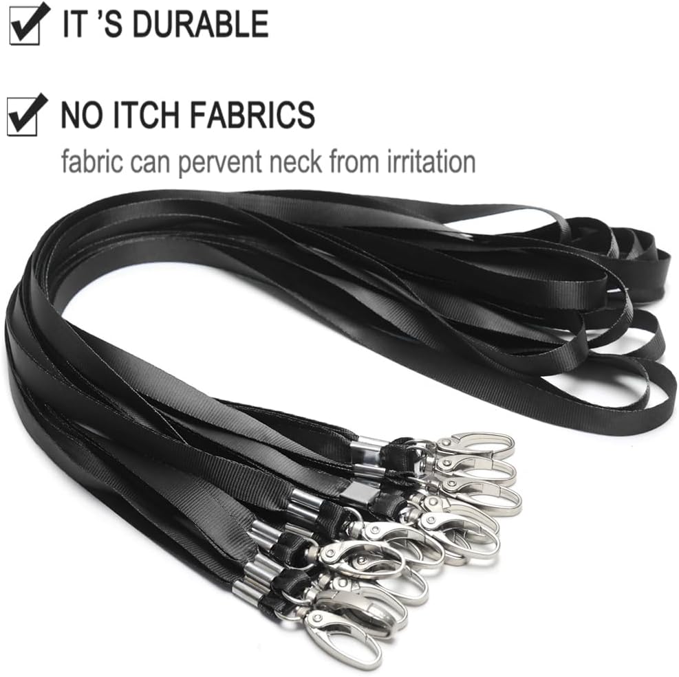 10 Pcs Lanyards Black Lanyard for Id Badges Nylon Lanyard Bulk Clip Swivel Hook for Office Id Badges Key Chains (Black)
