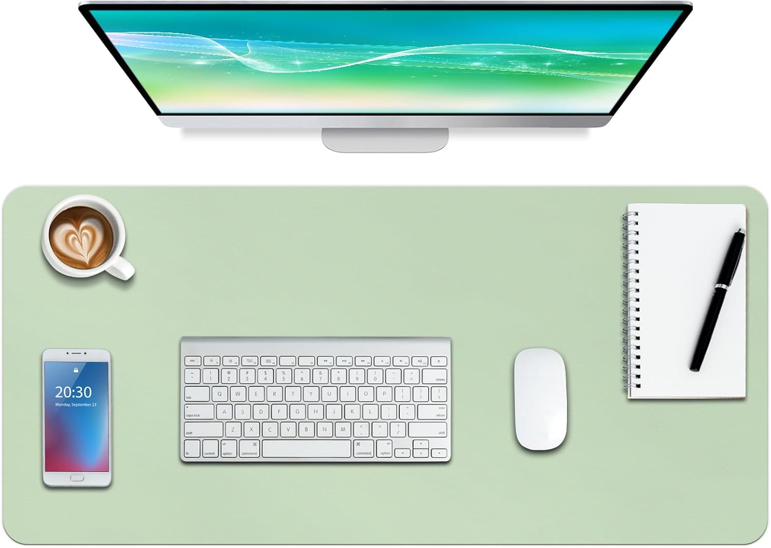 Boutilon Leather Desk Pad Protector,Non-Slip Mouse Pad,Laptop Desk Pad,Office Mouse Mat,Waterproof Leather Desk Blotter,Desk Writing Pad for Office and Home (XL-Green,35.4"x 15.7")
