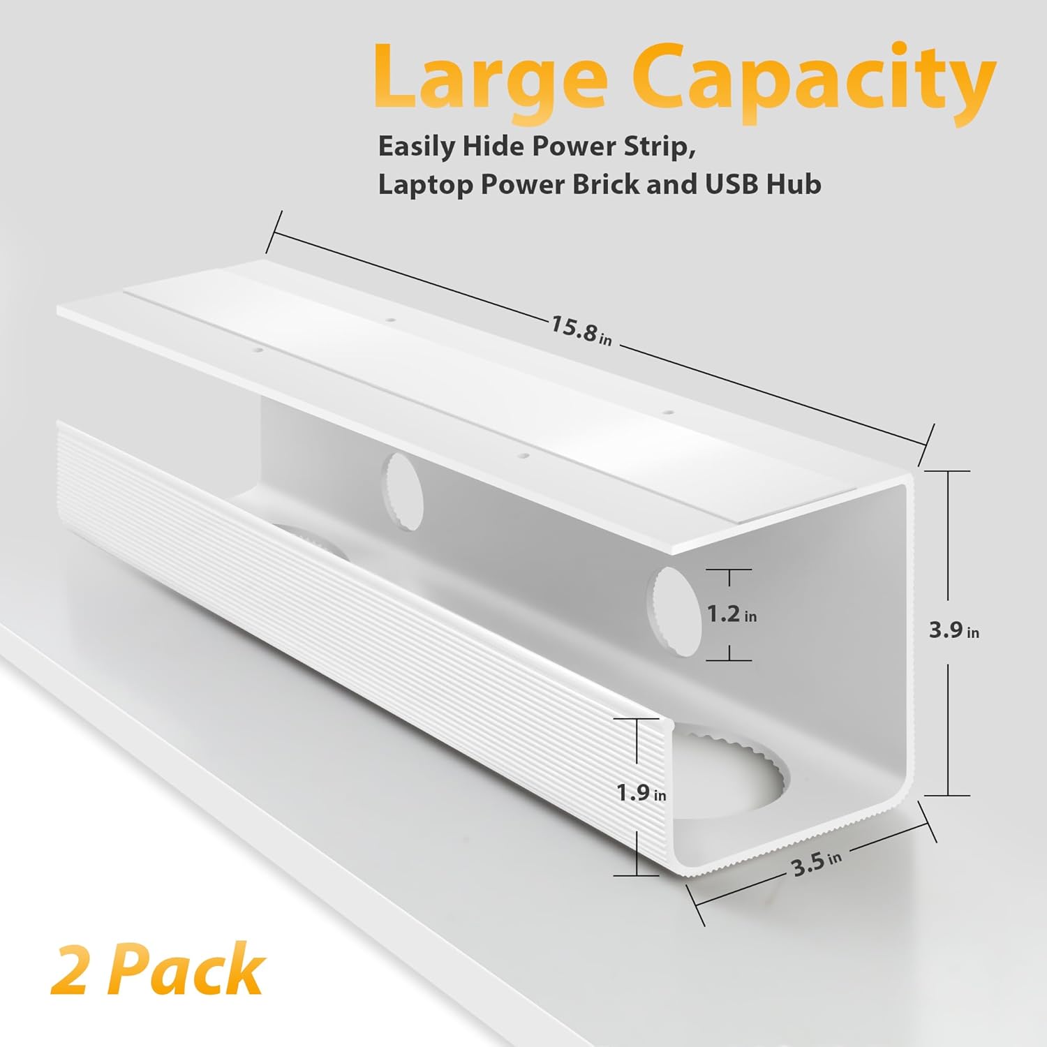 ZhiYo 2 Pack Large Capacity Cable Management Tray, Under Desk Cable Tray 31.5in(2X L15.7in), PVC Standing Desk Cord Management Ideas, Cable Organizer for Office and Home - White