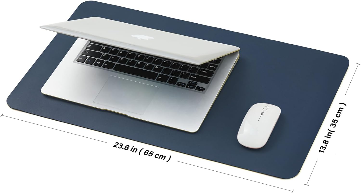 Leather Desk Mat - Small Non-Slip PU Desk Pad for Office and Home - Desk Organization and Accessories - Ideal for Large Mouse Pad and Small Desk Mats on Top of Desks (Dark Blue,23.6"x 13.8")