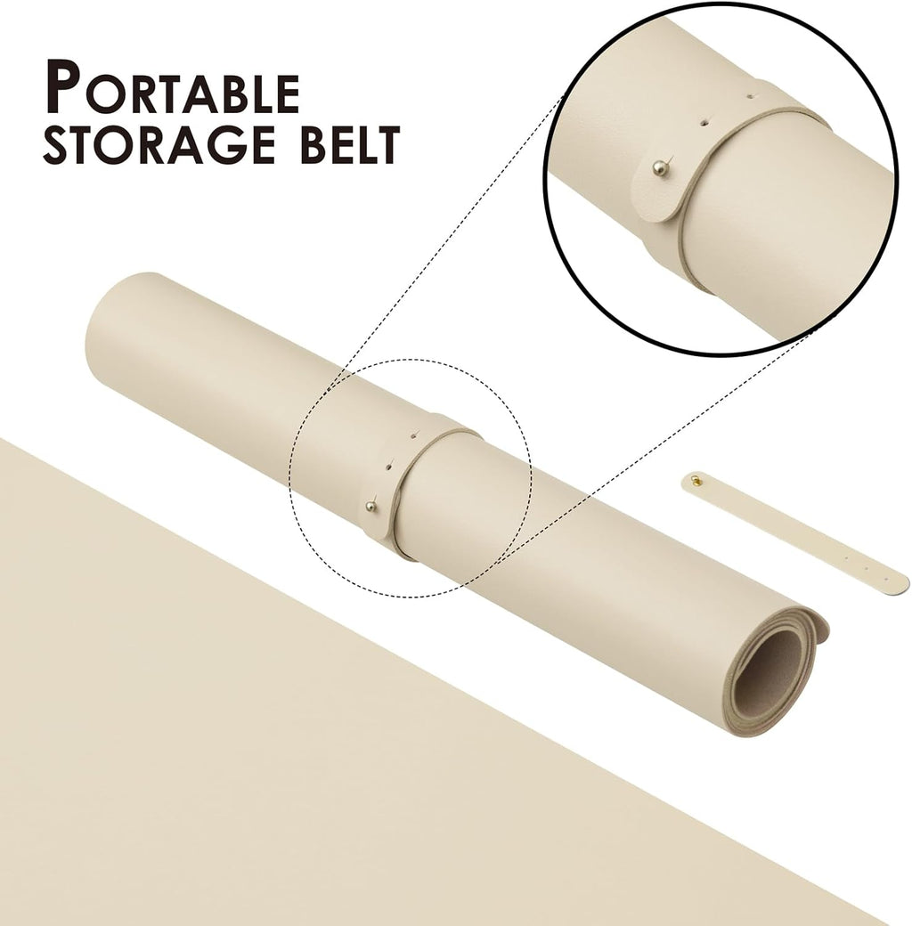 Leather Desk Mat - Small Non-Slip PU Desk Pad for Office and Home - Desk Organization and Accessories - Ideal for Large Mouse Pad and Small Desk Mats on Top of Desks (Beige,23.6"x 13.8")