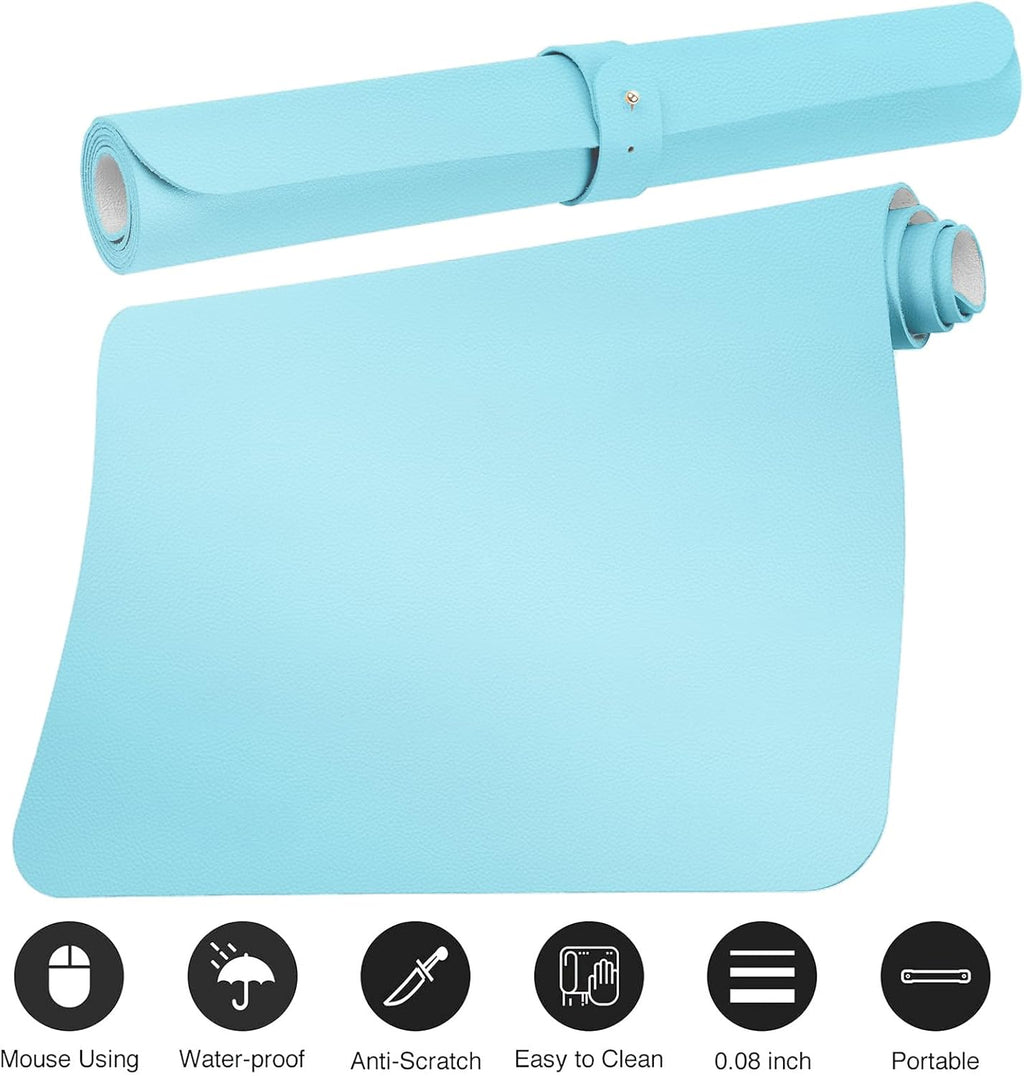 Boutilon Leather Desk Pad Protector,Non-Slip Mouse Pad,Laptop Desk Pad,Office Mouse Mat,Waterproof Leather Desk Blotter,Desk Writing Pad for Office and Home (L-Light Blue,35"x 17")