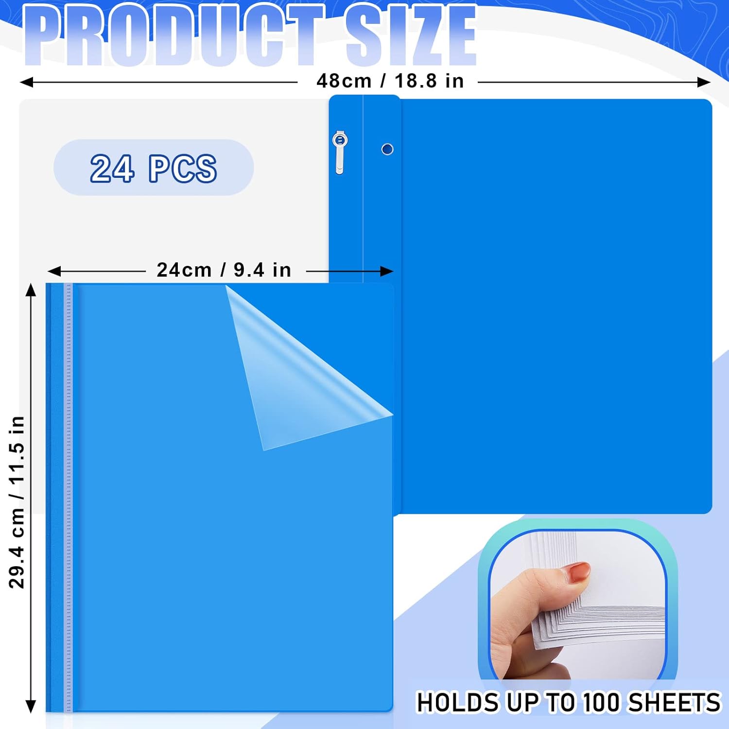 Teling 24 Pcs Clear Front Report Covers with 3 Prongs Presentation Folders Plastic Resume Portfolio Report Letter Size Presentation Binder for Paper Document School Office(Blue)