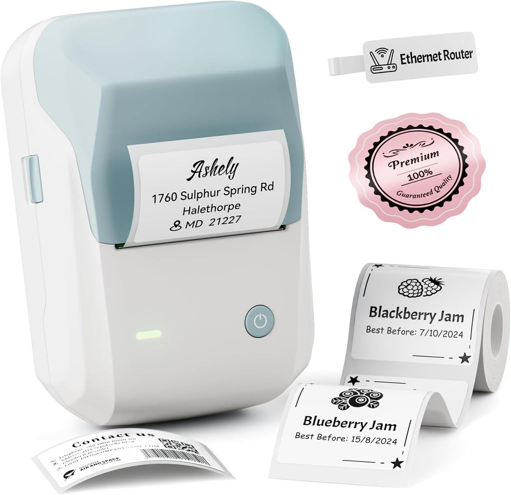 NIIMBOT Label Maker Machine with Tape, B1 Bluetooth Label Printer, 2 Inch Large Waterproof Label, Inkless Thermal Label Maker for Kids School Items, Classroom Teacher, Light Blue