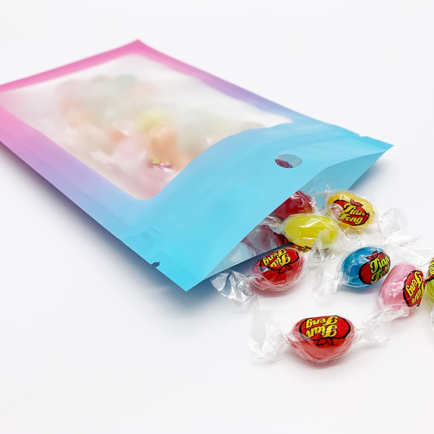100 Pcs Resealable Mylar Bags, Gradient Color Food Storage Bags, Zip Bag Foil Bags Packaging Pouch for Food Storage, Sample, Small Business (Blue Pink, 4 X 6 Inch)