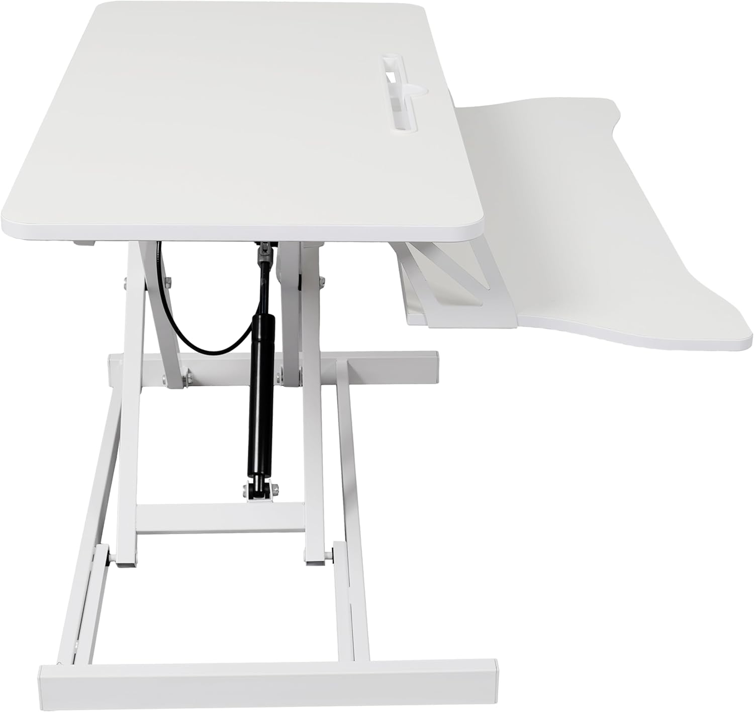 32 Inch Height Adjustable Stand Up Laptop Desk Converter, Heavy Duty Standing Computer Workstation Riser with Removable Keyboard Tray for Home Office Workshop, Spacious Platform for Monitor, White