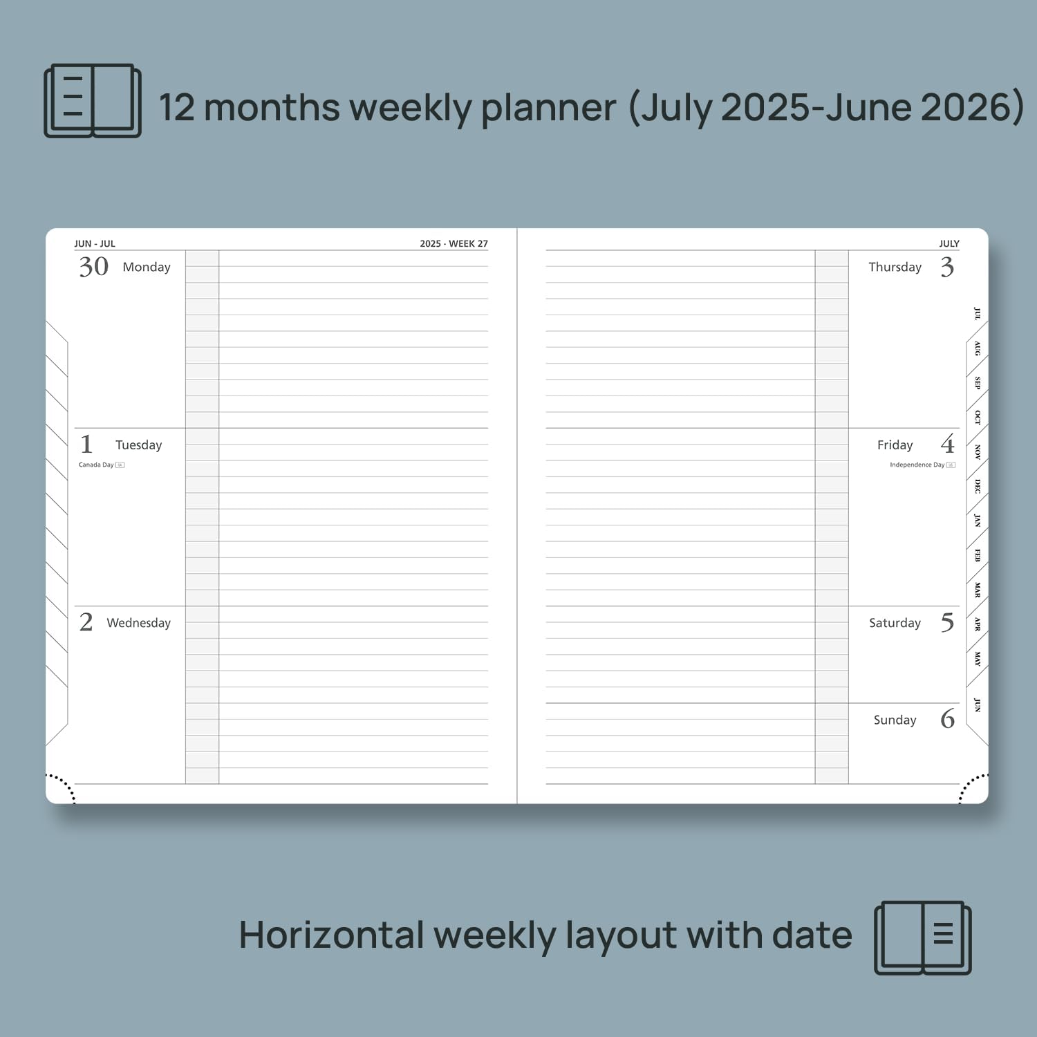 POPRUN Planner 2025-2026 (Large 8.5''x 10.5''), Horizontal Weekly Notebook Jul.2025 - Jun.2026, Academic Appointment Book with Monthly Tabs, Leather Hardcover, Inner Pocket, 100 GSM - Soft Pink