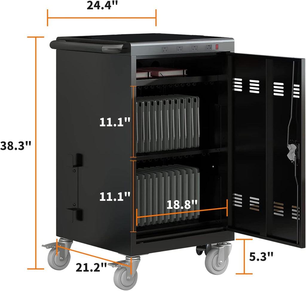 35 Device Mobile Charging Cart, Chromebooks and Laptop Computers, Locking Charging Station with Lock & Key for The Front Back Door, Surge Protection
