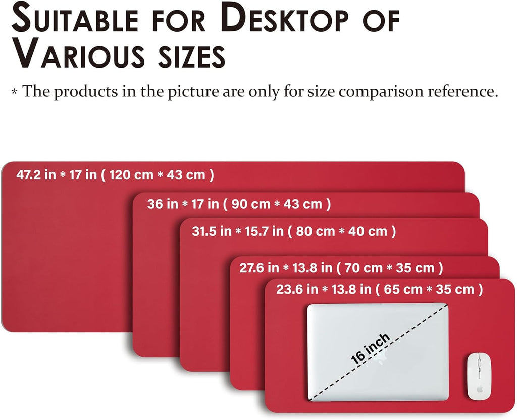 Leather Desk Mat - Non-Slip PU Desk Pad for Office and Home - Desk Organization and Accessories - Ideal for Large Mouse Pad and Desk Mats on Top of Desks (Rose Red,27.6"x 13.8")