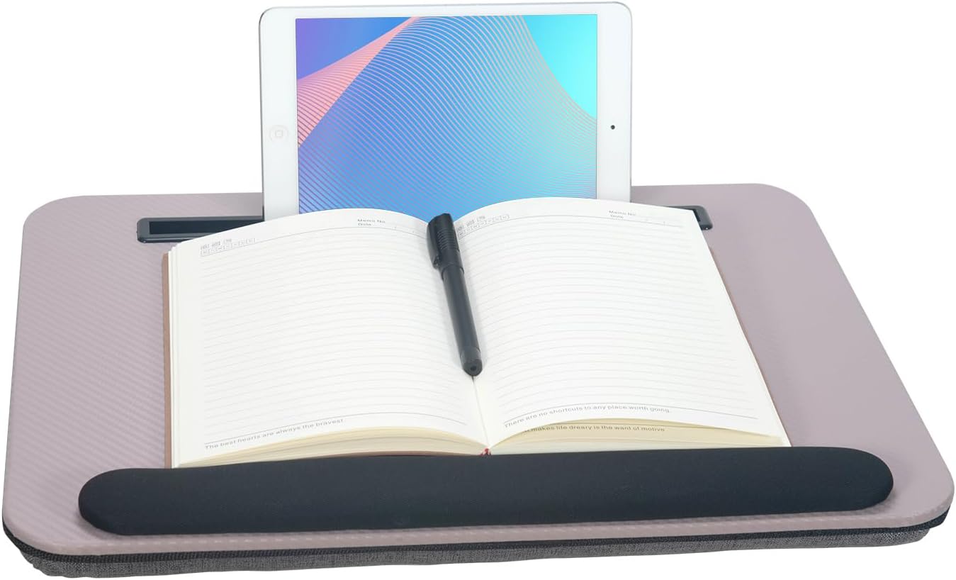 Portable Laptop Desk Fits Up to 16“ Laptops, with Tablet Slot, Built-in Cushion, Great for Home & Office,Lap Desk for Laptop,Lap Desk with Cushion (Grey Violet with Wrist Rest, Medium)