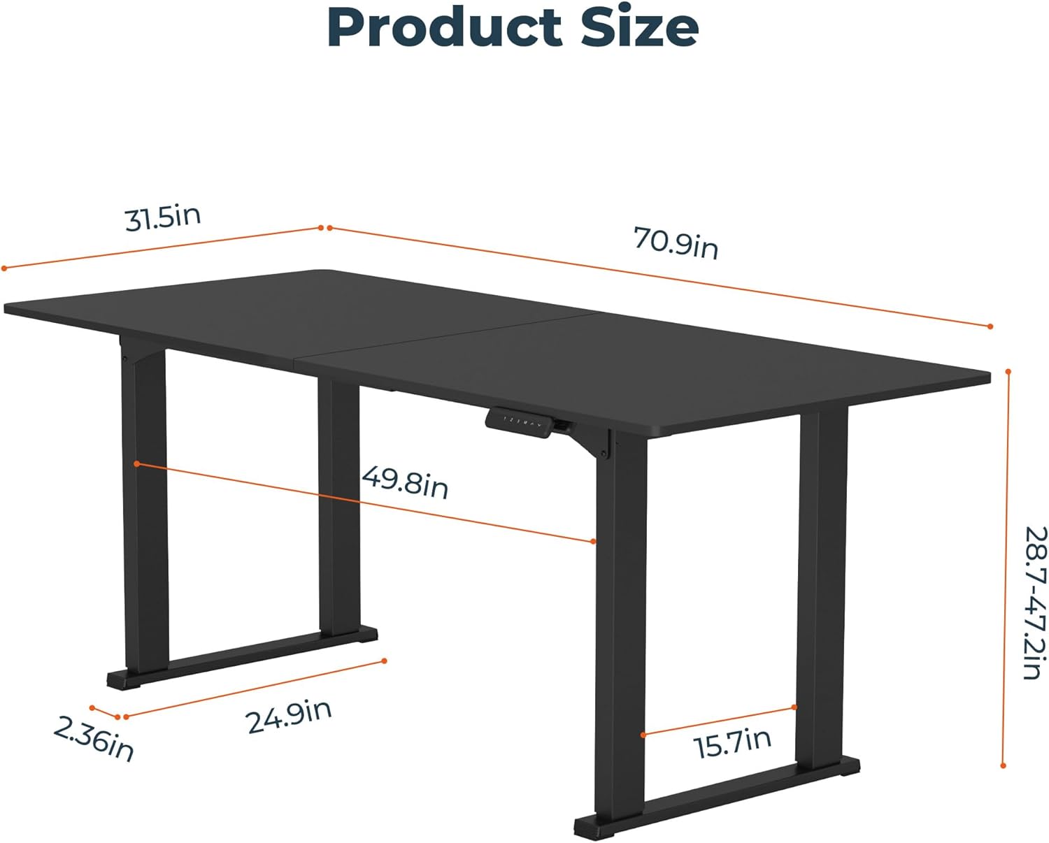 4 Legs Standing Desk, Large 71x31 Inches Electric Adjustable Height Desks with Splice Board, Stand Up Desks Home Office Computer Workstation, Black