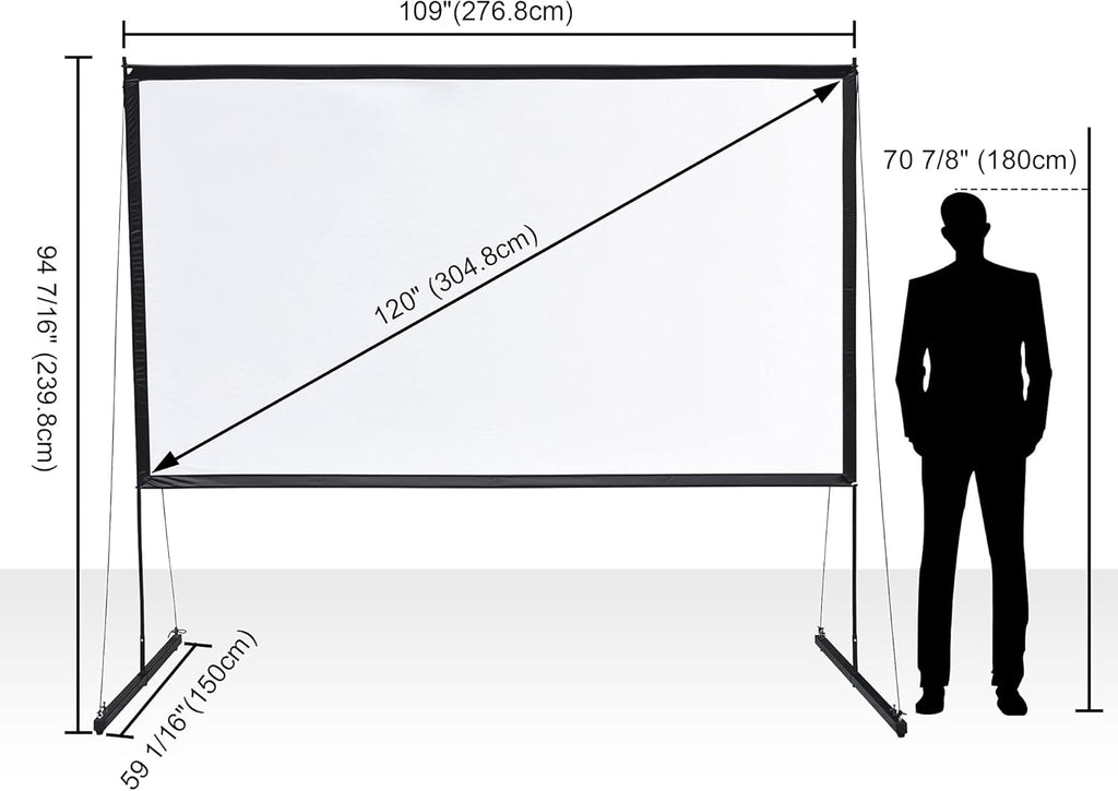 120" Detachable Projector Screen and Stand Outdoor Portable Movie Projection 16:9 4K HD Home Theater Camping Backyard Cinema with Carry Bag