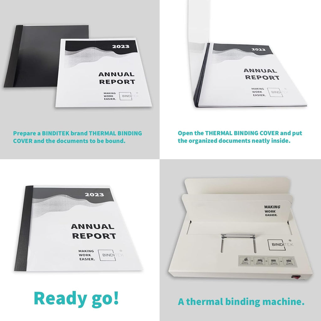 Binditek 10 Pack Thermal Binding Presentation Covers, 1/2 Inch Spine, Holds 95 Sheets, Ultra Clear Front Cover, Black Paper Back Cover, Letter Size, for Students and Coworkers