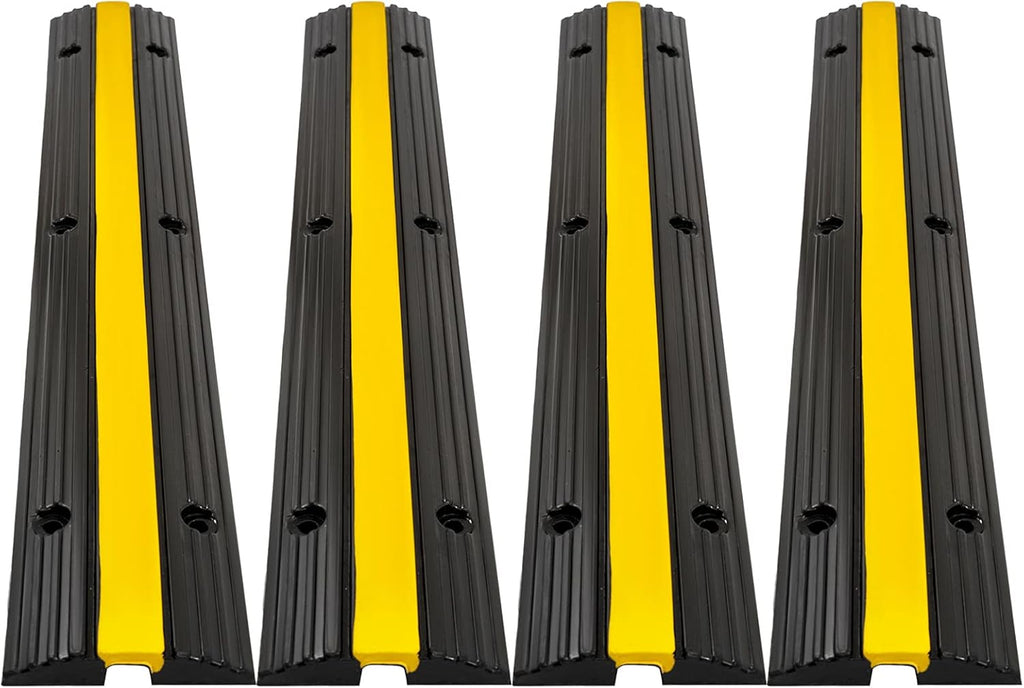 CXRCY Cable Protector Ramp 4 Pack of 1-Channel Rubber Hose Ramp, 22046Lbs Capacity Heavy Duty Speed Bumps Hose Cord Protector Ramps for Driveway&Outdoor/Wire/Hose/Pipe Hider