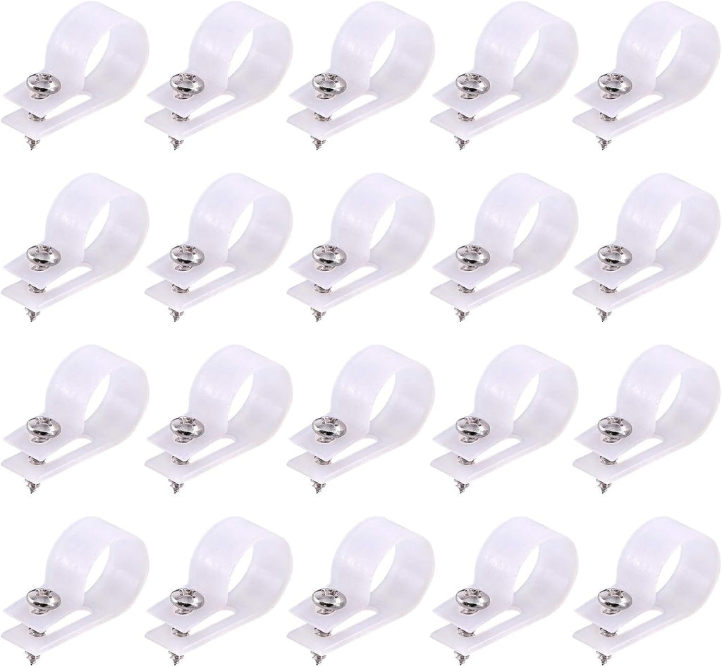 Swpeet 60 Pack White 3/4 Inch Nylon Plastic R-Type Cable Clips Clamp Kit, Nylon Screw Mounting Cord Fastener Clips with 60 Pack Screws for Wire Management (3/4 Inch, White)