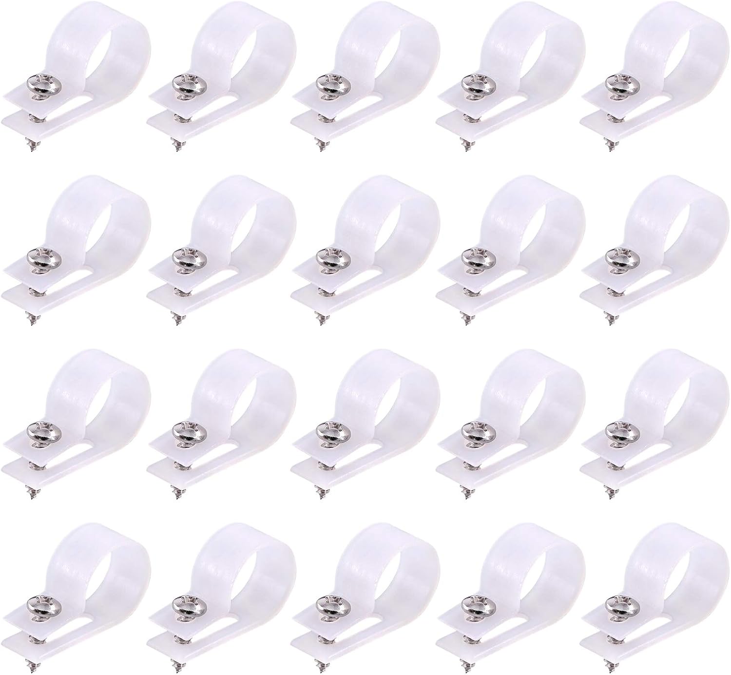 Swpeet 60 Pack White 3/4 Inch Nylon Plastic R-Type Cable Clips Clamp Kit, Nylon Screw Mounting Cord Fastener Clips with 60 Pack Screws for Wire Management (3/4 Inch, White)