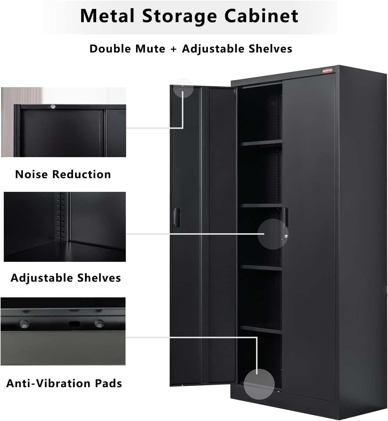 BESFUR Metal Storage Cabinet, 72" H x 36" W x 18" D Garage Storage Cabinet, Adjustable Shelves and Locking Doors for Office, School, Garage - Black
