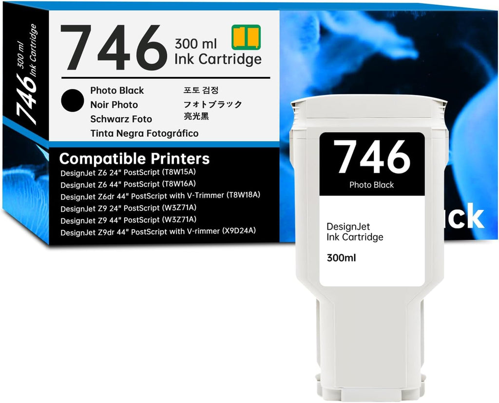 746 Photo Black Ink Cartridge 300ml with Chip Replacement for HP 746 P2V82A Ink Cartridge Works with DesignJet Z6 DesignJet Z9+ Large Format Printers Ink, 1 Pack 746 Ink Kit