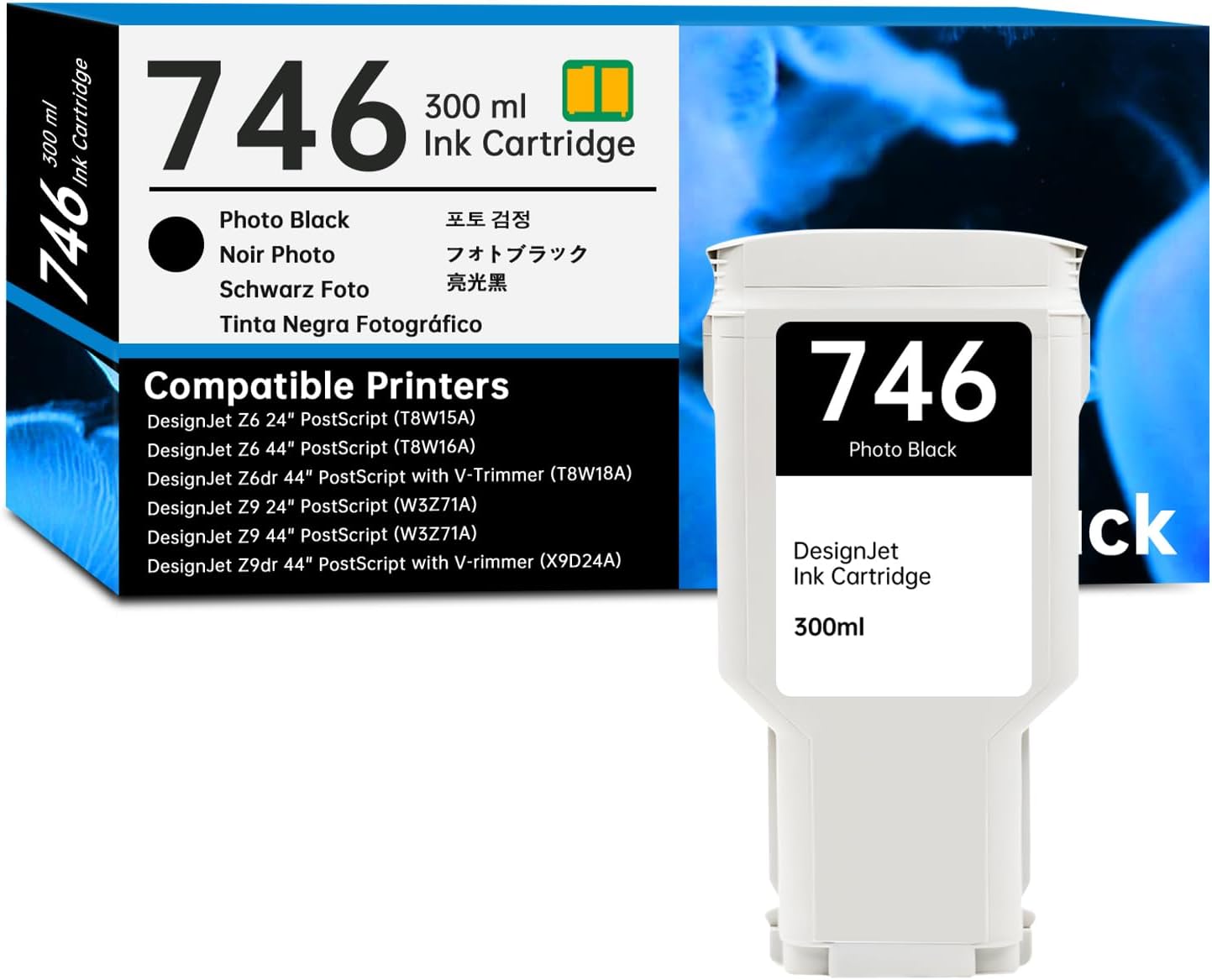 746 Photo Black Ink Cartridge 300ml with Chip Replacement for HP 746 P2V82A Ink Cartridge Works with DesignJet Z6 DesignJet Z9+ Large Format Printers Ink, 1 Pack 746 Ink Kit