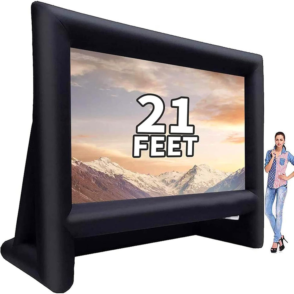21FT Inflatable Projector Screen - Outdoor Movie Screen Blow Up for Movie Parties Backyard Outside with Air Blower and Carry Bag, Front and Rear Projection
