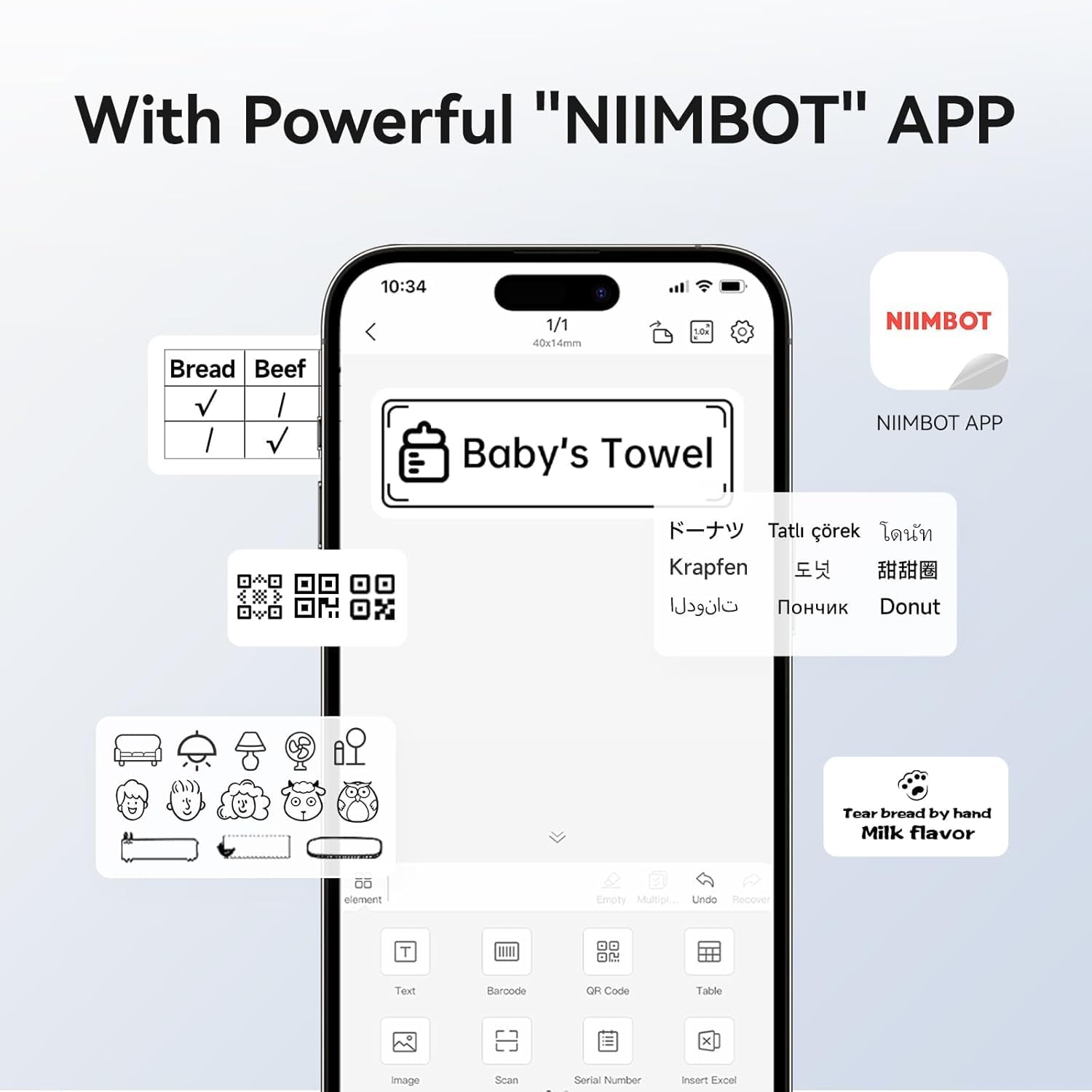 NIIMBOT B1 Label Maker, Bluetooth Portable Thermal Printer Machine with Large Waterproof Tape and Multiple Templates for Small Business,Office,Home,School, 2 Inch (Blue, 1 Printer+3 Roll Label)