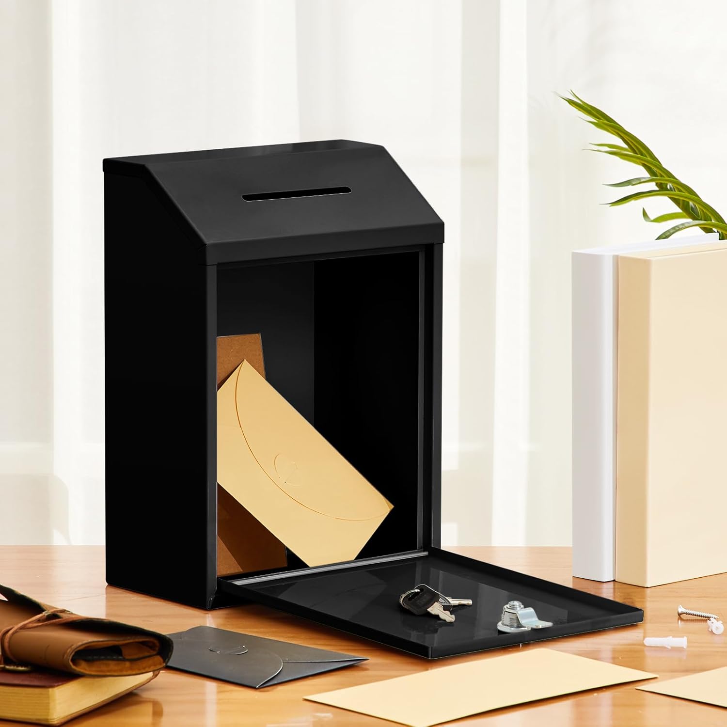 Metal Donation Cash Box Collection Safe Suggestion Box with Lock Wall Mounted Mailbox Delivery Ballot Container for Home Office Outdoor Door