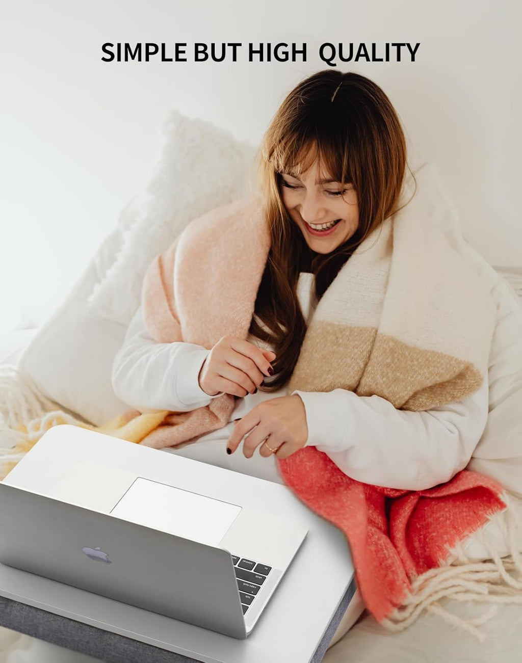 Lap Desk with Pillow Cushion, Portable Laptop Bed Desk, Fits up to 15.6 inch Laptop, Lap Stand for Bed & Couch & Carpet, Book Tablet/Drawing Board - White