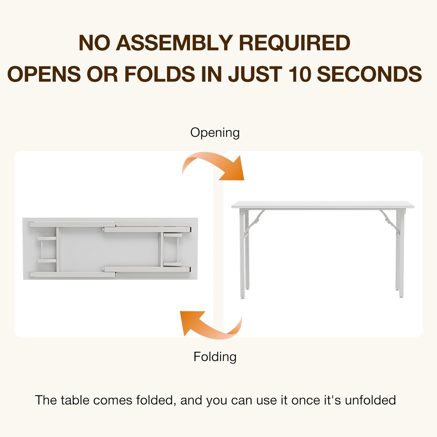 TEMI Long Computer Desk Folding Table - 55.1" Foldable Office Desk, No Assembly, Perfect Writing Table for Bedroom, Dorm, or Apartment, Portable Large Desk or Study Table with Compact Design, White