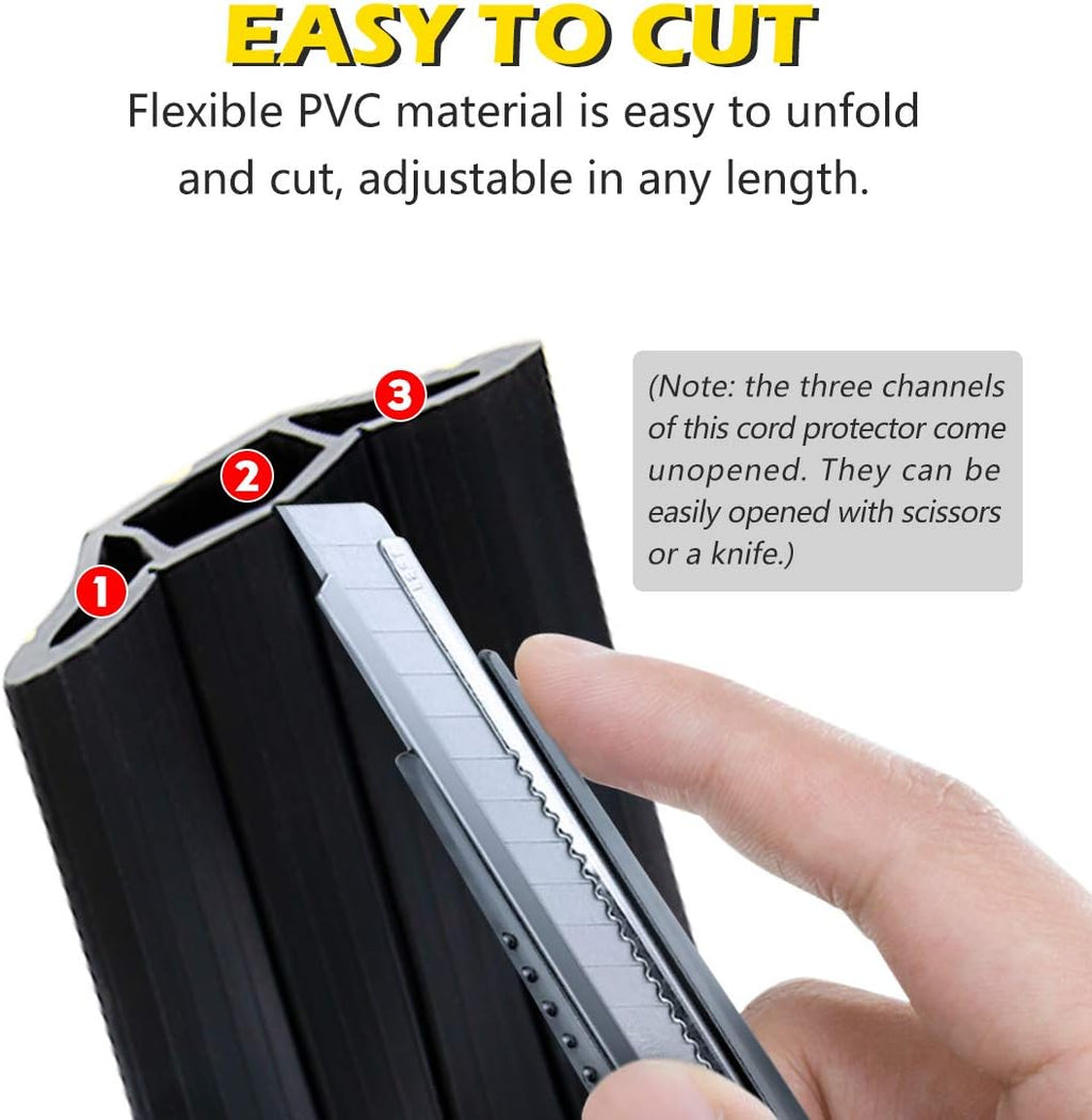 Papillon Cable Protector 3-Channel Heavy Duty Cord Cover - Floor Wire Concealer Easy to Unroll for Home Office Warehouse (20Ft, Black)